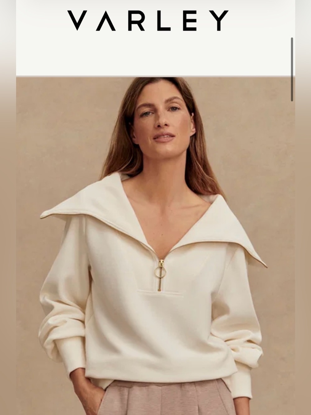 Varley Women's Cream Half-Zip Funnel Neck Pullover